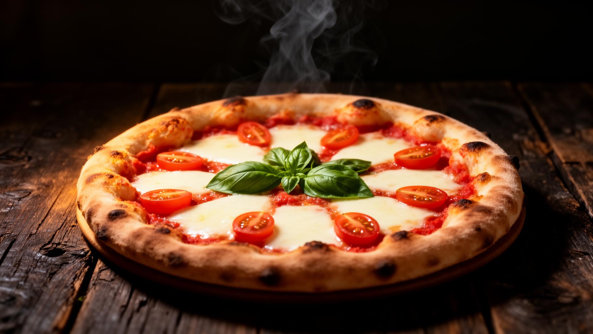 Pizza margherita fraîchement sortie du four